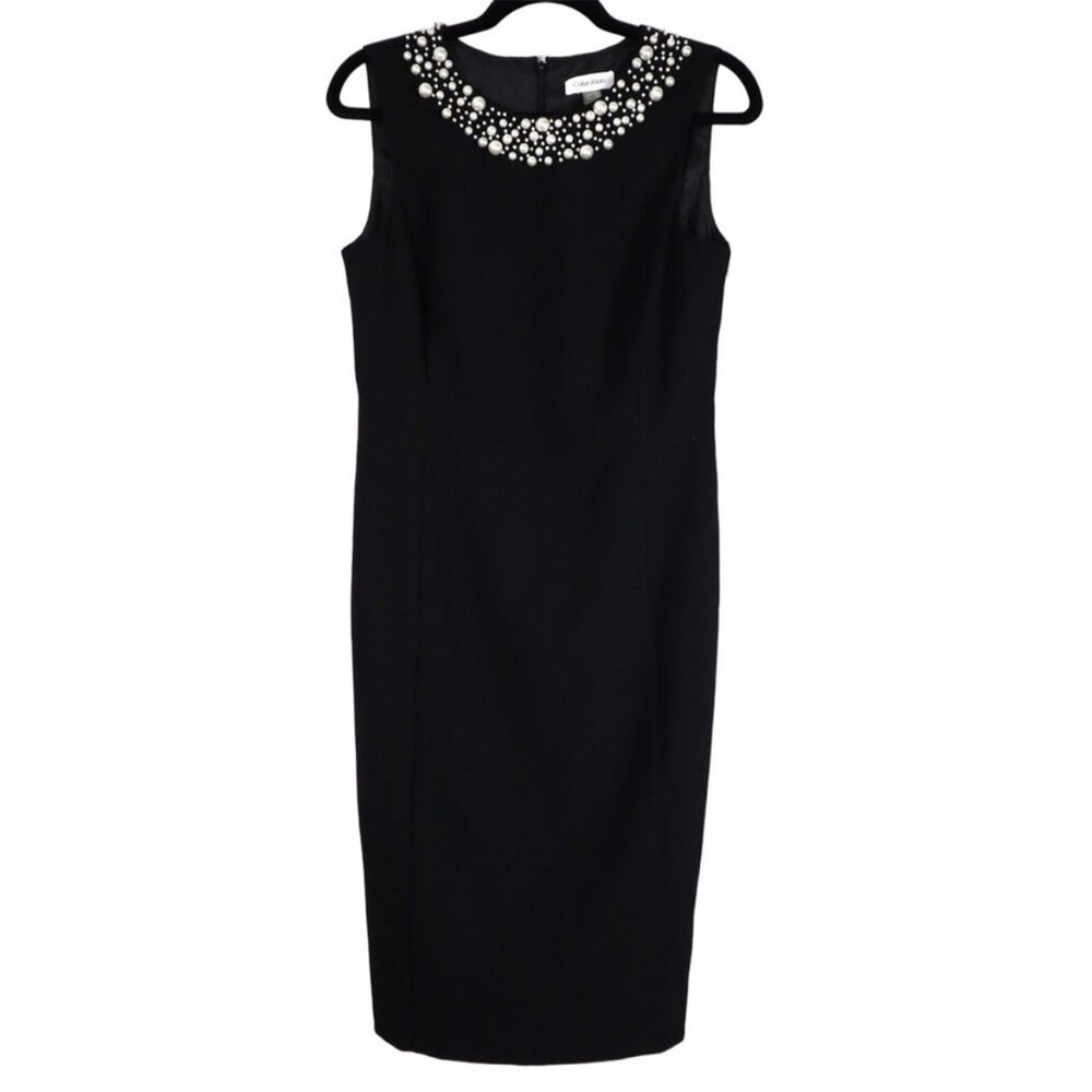 Calvin Klein Black Embellished Sheath Midi Dress